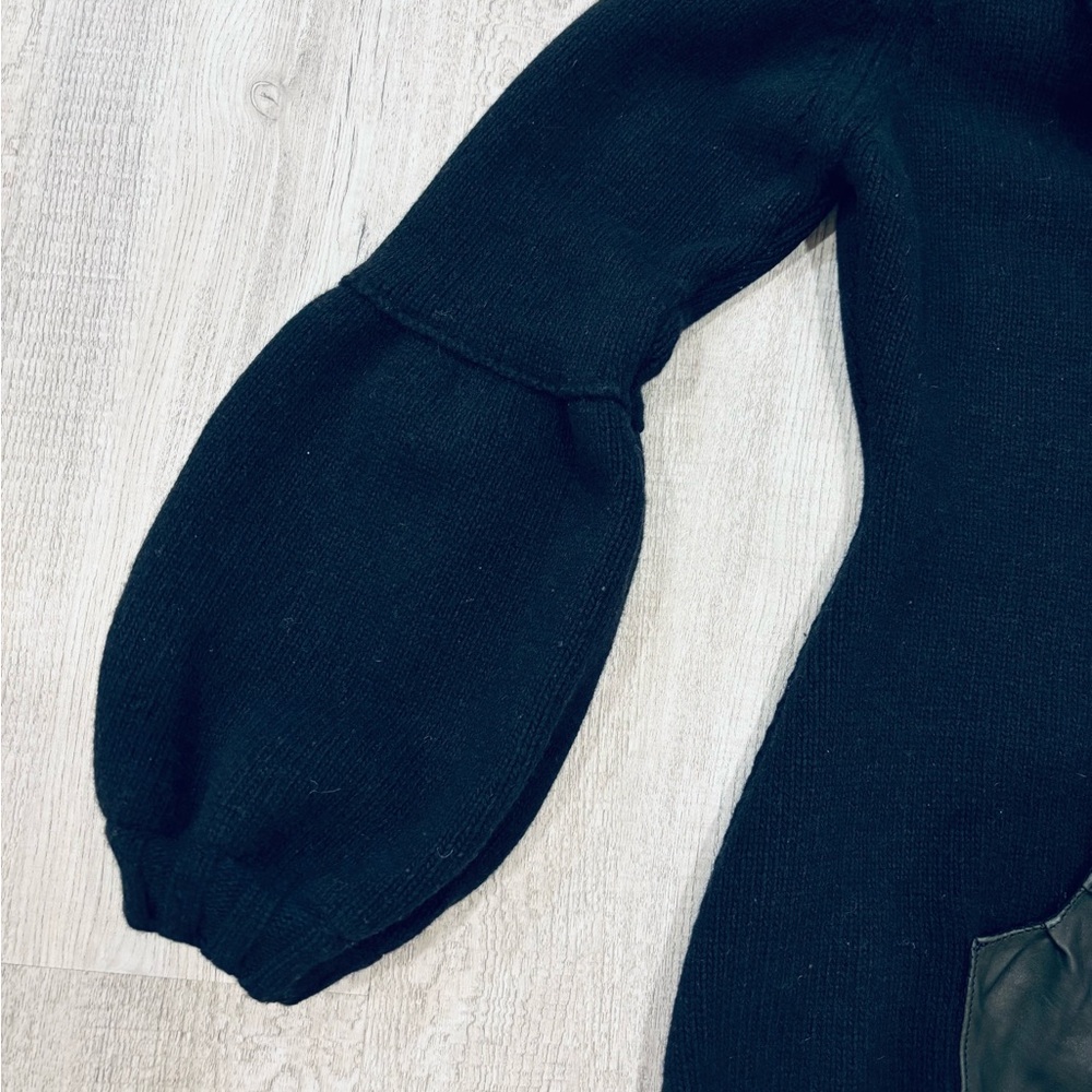 Mackage Wool Cowl Neck Cable Knit Leather Black Sweater Size Medium - Picture 4 of 7